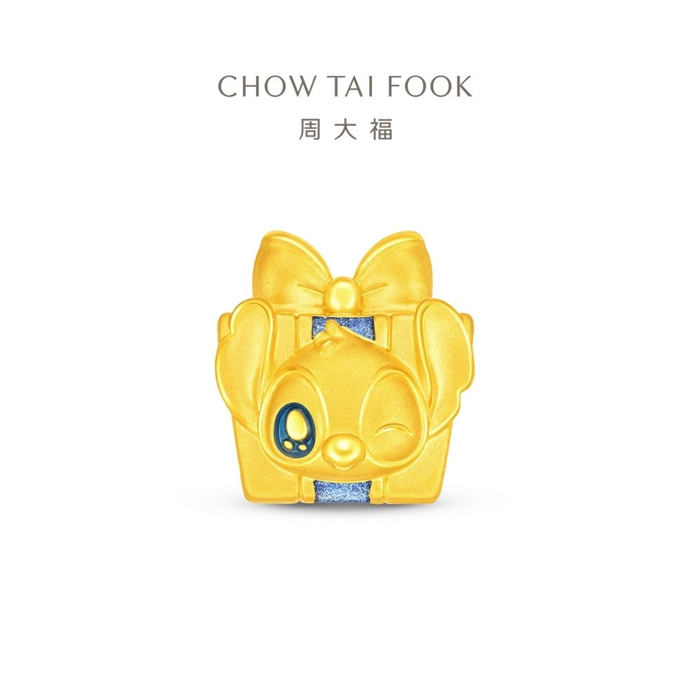 周大福 迪士尼經典系列 史迪奇禮物盒吊墜黃金串珠