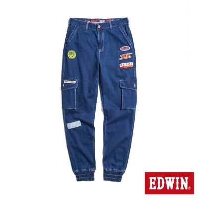 EDWIN 男裝 JERSEYS 賽車徽章丹寧束口迦績褲-石洗綠