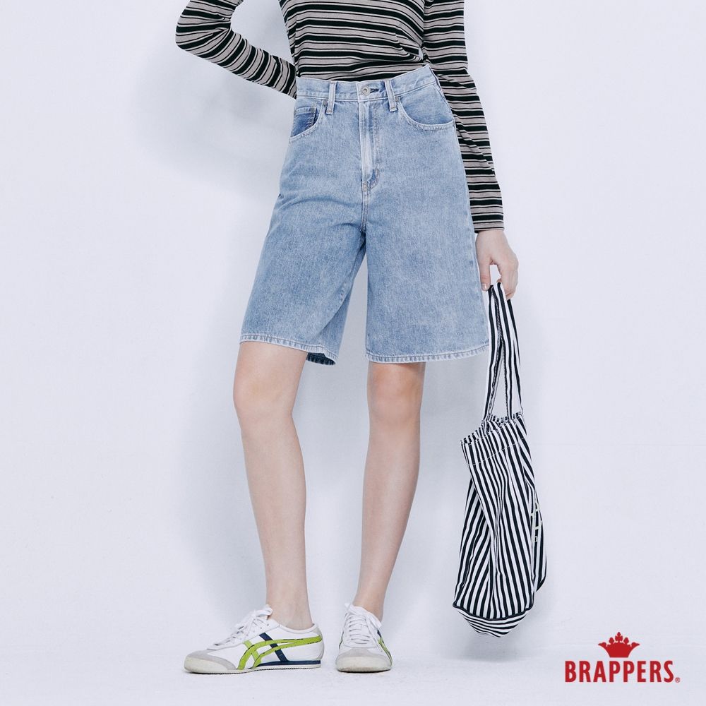 BRAPPERS 女款 Boy friend系列-高腰全棉五分褲-淺藍