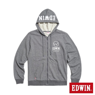 EDWIN 男裝 厚印花連帽拉鍊外套-灰色