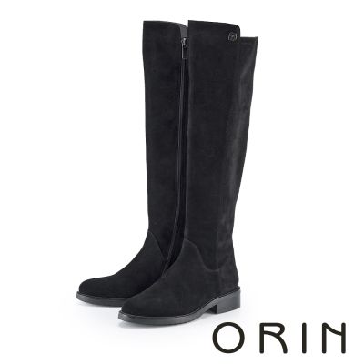 ORIN 羊京拼彈力絨貼腿膝上靴 黑色