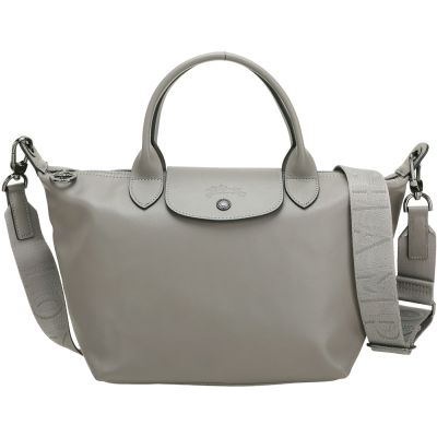LONGCHAMP Le Pliage Xtra 牛皮壓紋手提/斜背包(S/斑鳩灰)