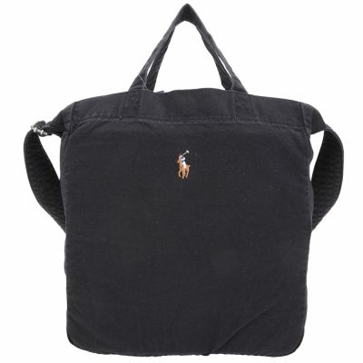 Polo Ralph Lauren 小馬刺繡帆布肩背托特購物包(黑色)