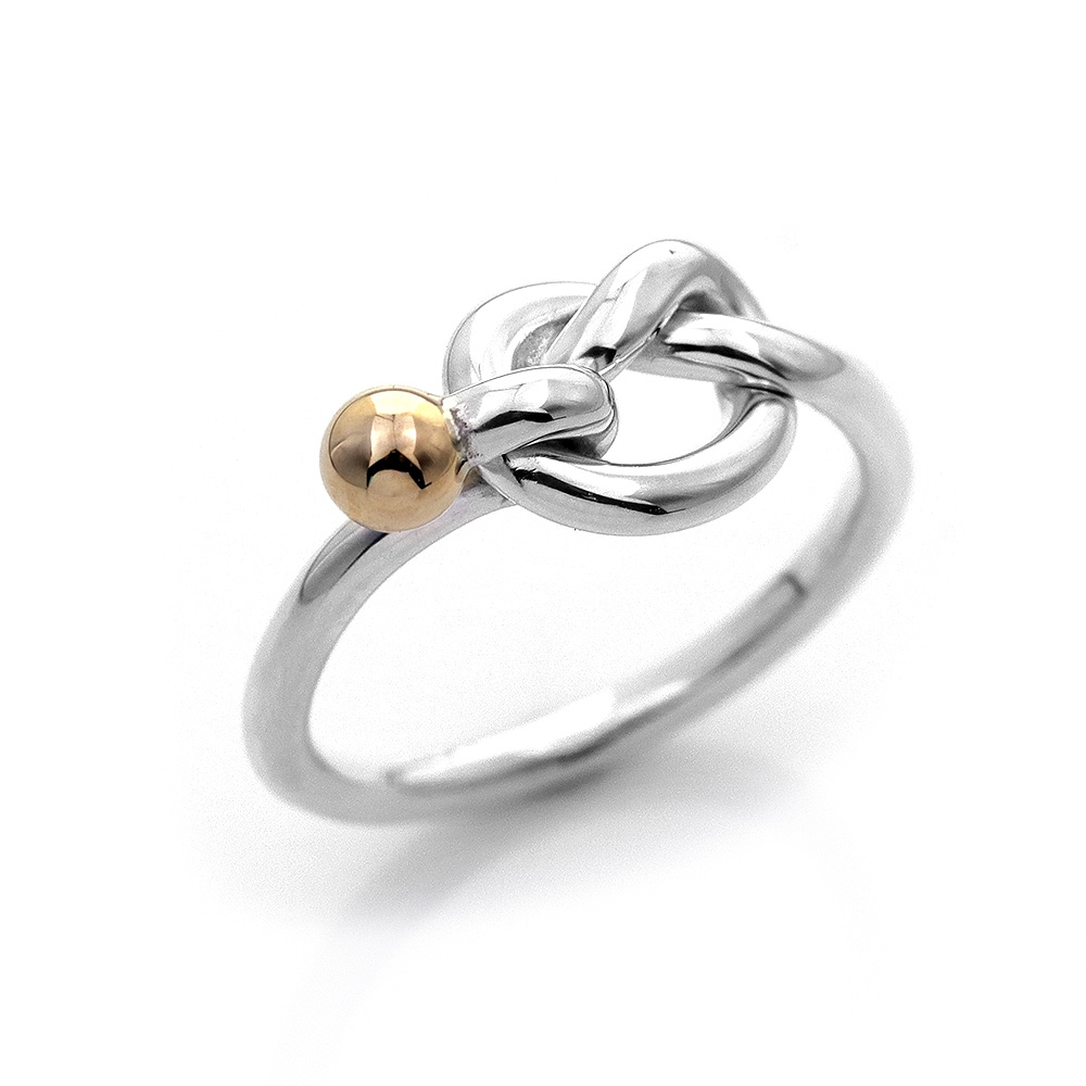 (95成新) Tiffany&Co. 蒂芙尼 18K黃金珠扭結925純銀線圈戒指