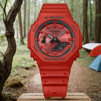 CASIO 卡西歐 G-SHOCK 經典八角雙顯手錶 電子錶 寵愛媽媽 送禮推薦-紅色 GA-2100RRB-4A