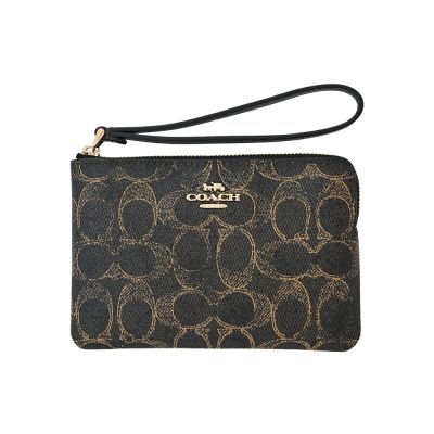 COACH 塗鴉風土黃/黑色C LOGO PVC拉鍊萬用手拿包