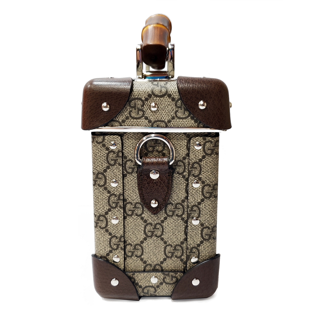小物 GUCCI GUCCI 古馳】588351 經典GG帆布皮革卯釘竹節箱型手提/斜背包(棕色