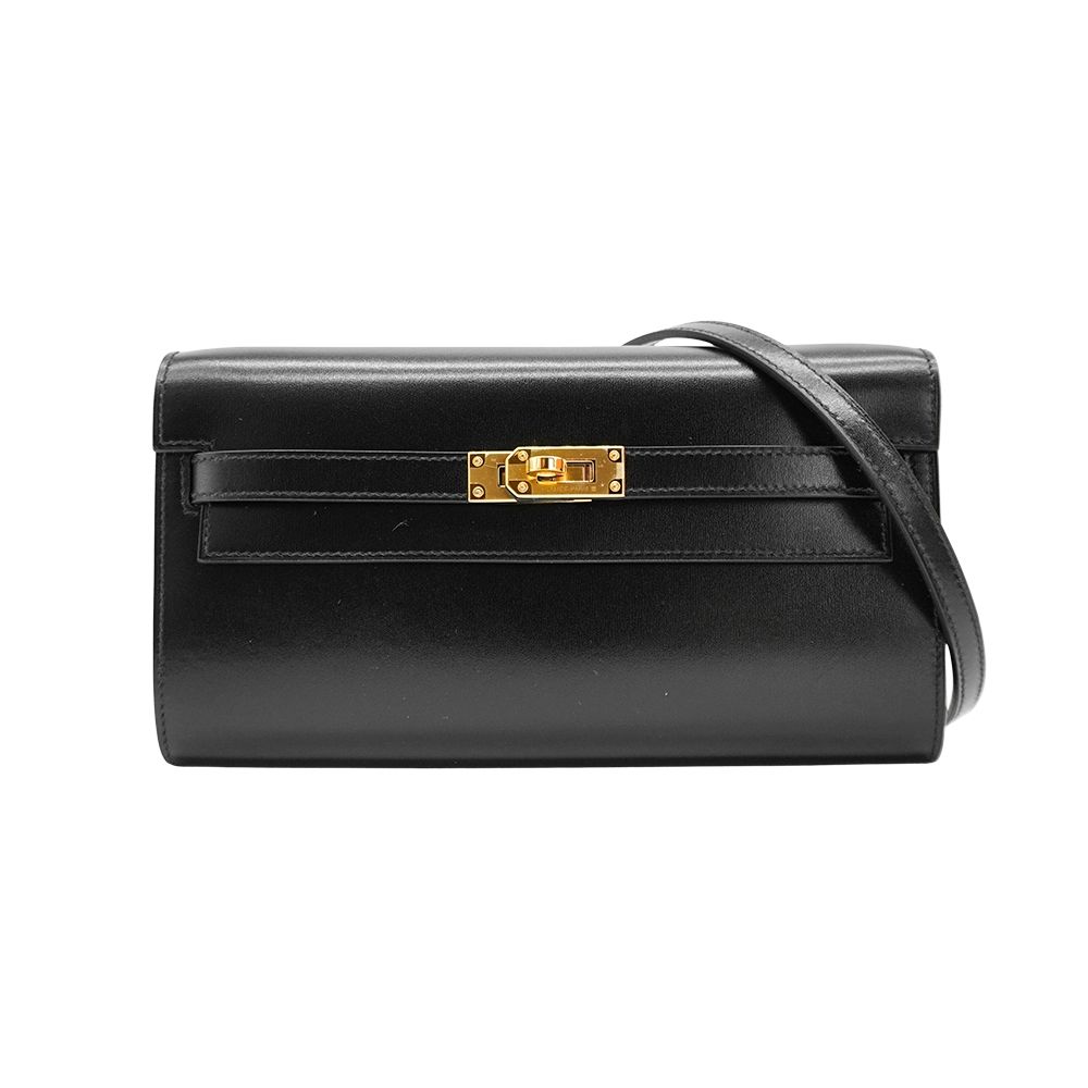 Hermes 愛馬仕 Kelly To Go Box牛皮金釦手拿/斜背包(89黑)