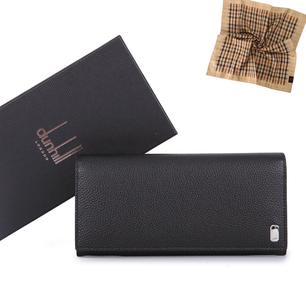 dunhill Belgrave金屬鐵牌LOGO荔枝紋皮革10卡格長夾-黑色