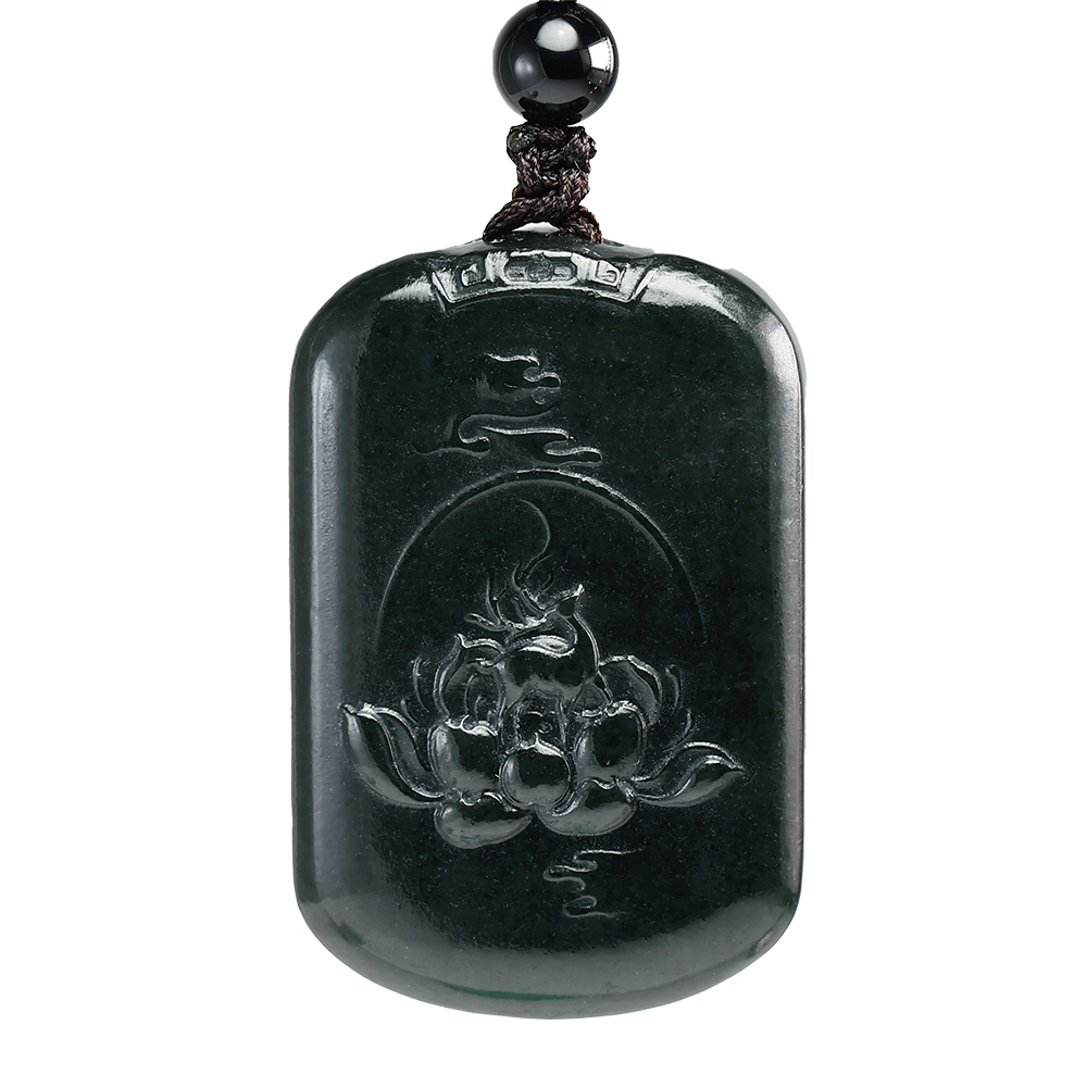 漢石齋】天然和田玉一品清蓮玉佩吊墜黑青玉(25*38*9mm) | 漢石齋