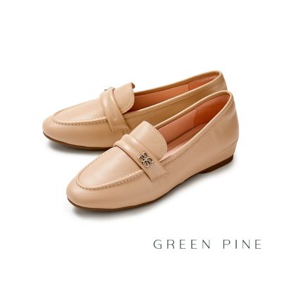 GREEN PINE 全真皮樂福內增高輕量休閒鞋 杏色(00310381)