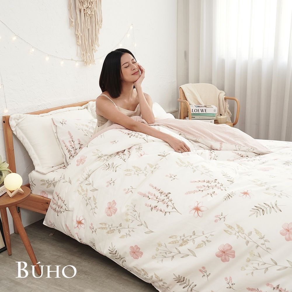 BUHO 天然嚴選純棉單人二件式床包組(綠茵繁花)