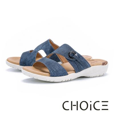 CHOiCE 二字造型真皮厚底拖鞋 深藍