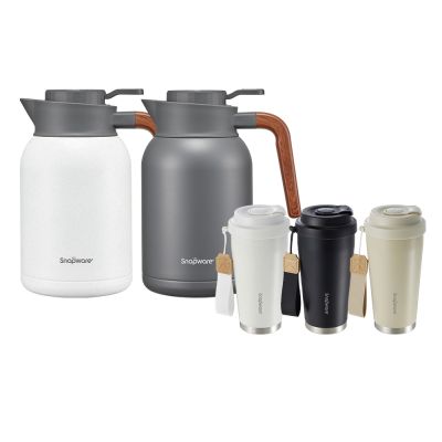 【美國康寧】(超值壺+杯組)Snapware簡約316不鏽鋼真空保溫壺+鋅輕瓷保溫保冰隨行杯(顏色任搭)