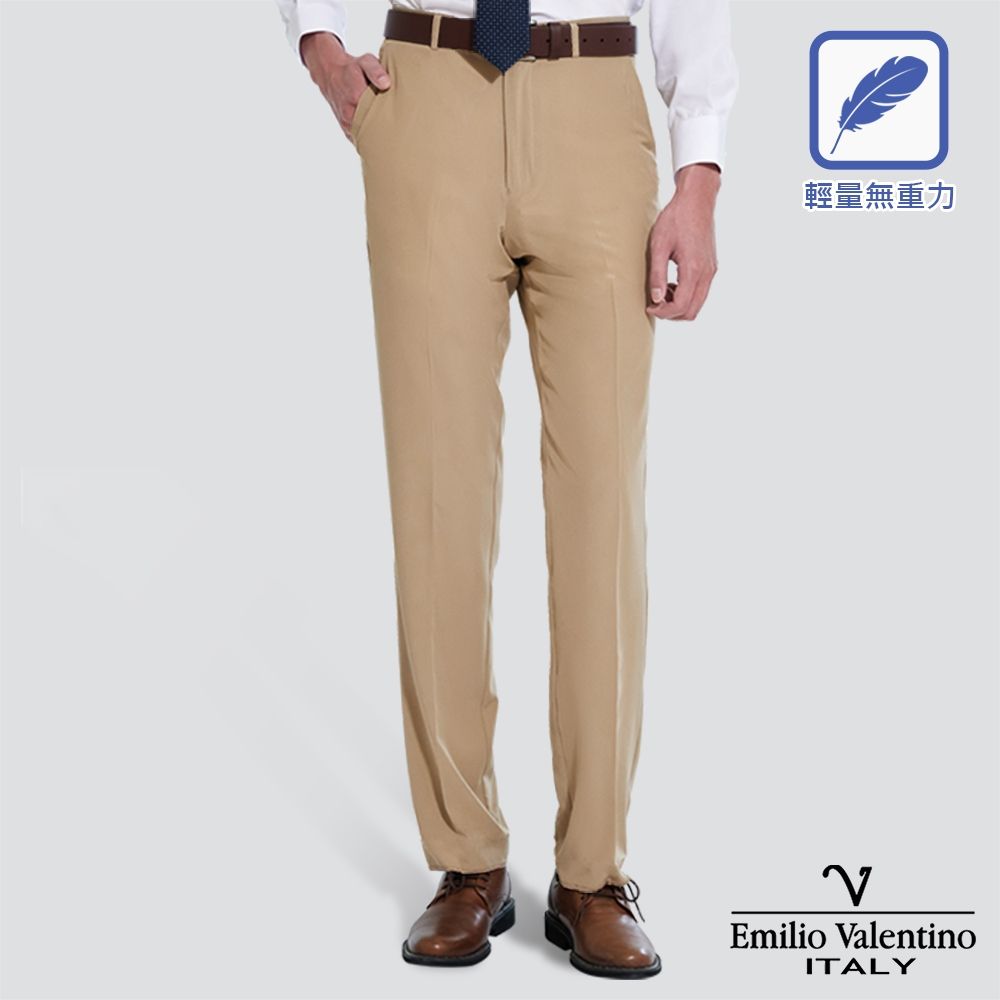 Emilio Valentino 范倫提諾輕量彈性西裝褲-三色任選 (卡其)