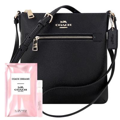 COACH 黑色防刮皮革斜背包+品牌隨身小香