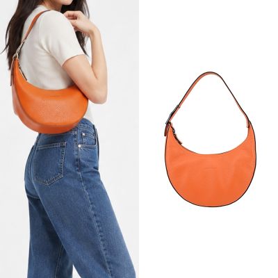 LONGCHAMP ROSEAU ESSENTIAL系列牛皮半月形單肩包(中/柳橙)