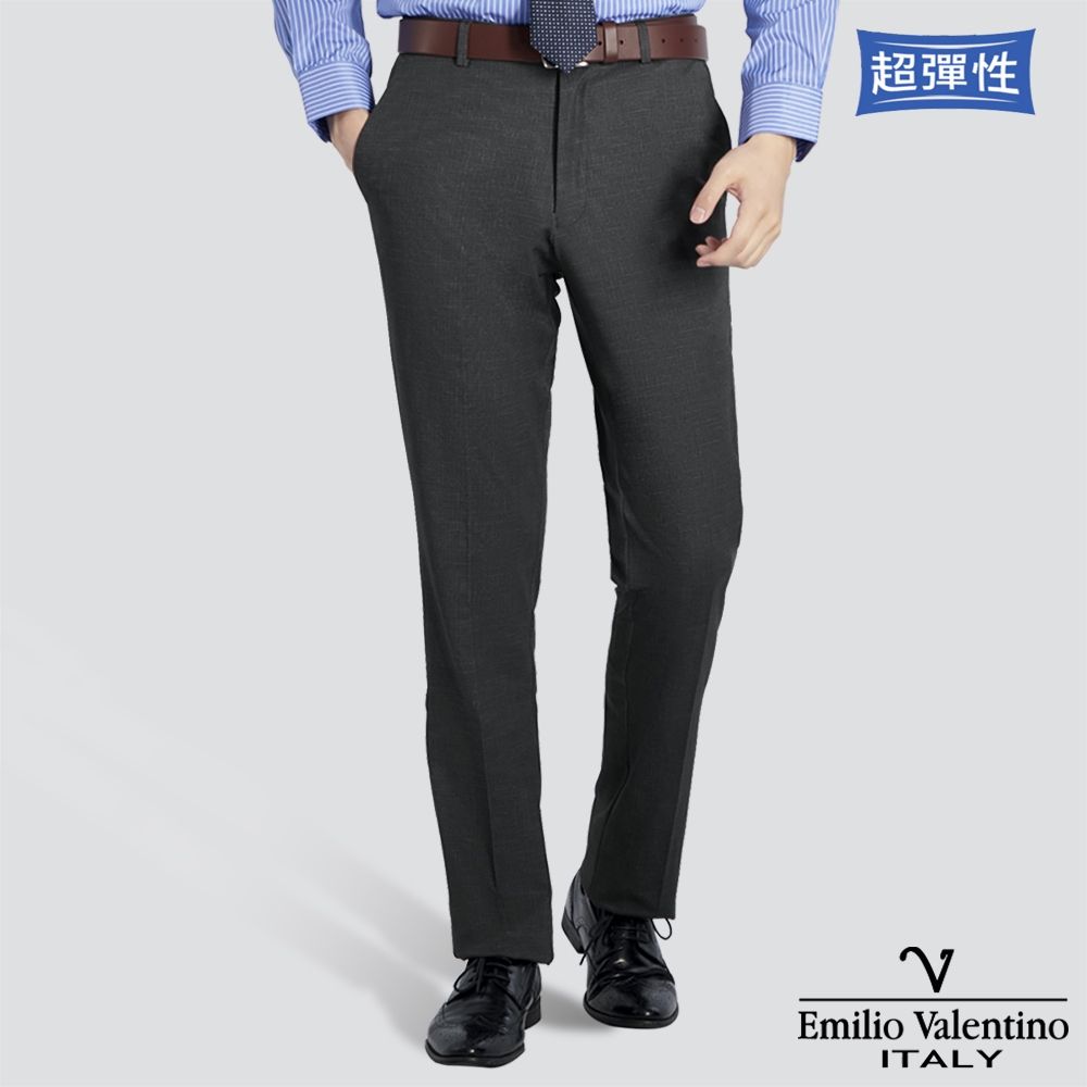 Emilio Valentino 范倫提諾特級彈性修身西裝褲-三色任選 (平面 麻灰)
