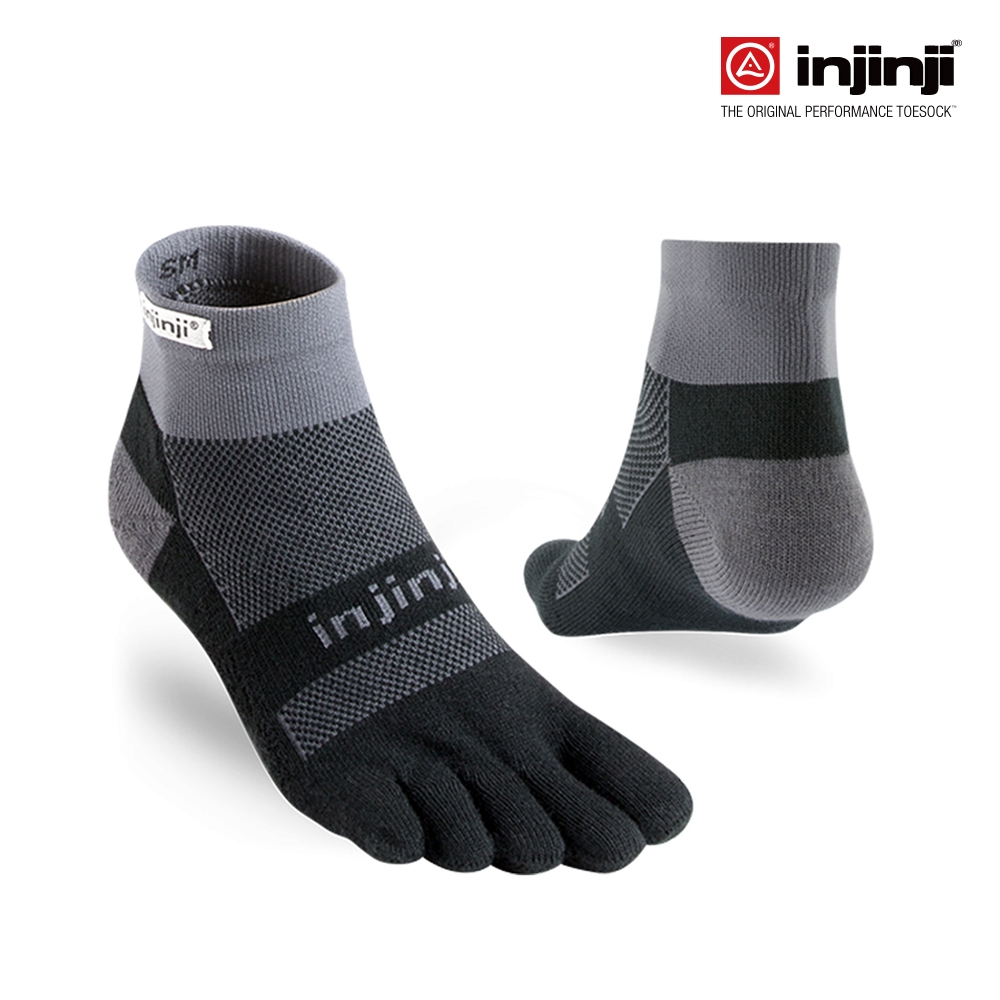 injinji RUN 避震吸排五趾短襪(黑灰)- NAA4895|避震緩衝 路跑 慢跑長跑 馬拉松襪 (黑色)