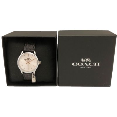 COACH 經典C LOGO小吊飾女款石英手錶禮盒(黑灰)