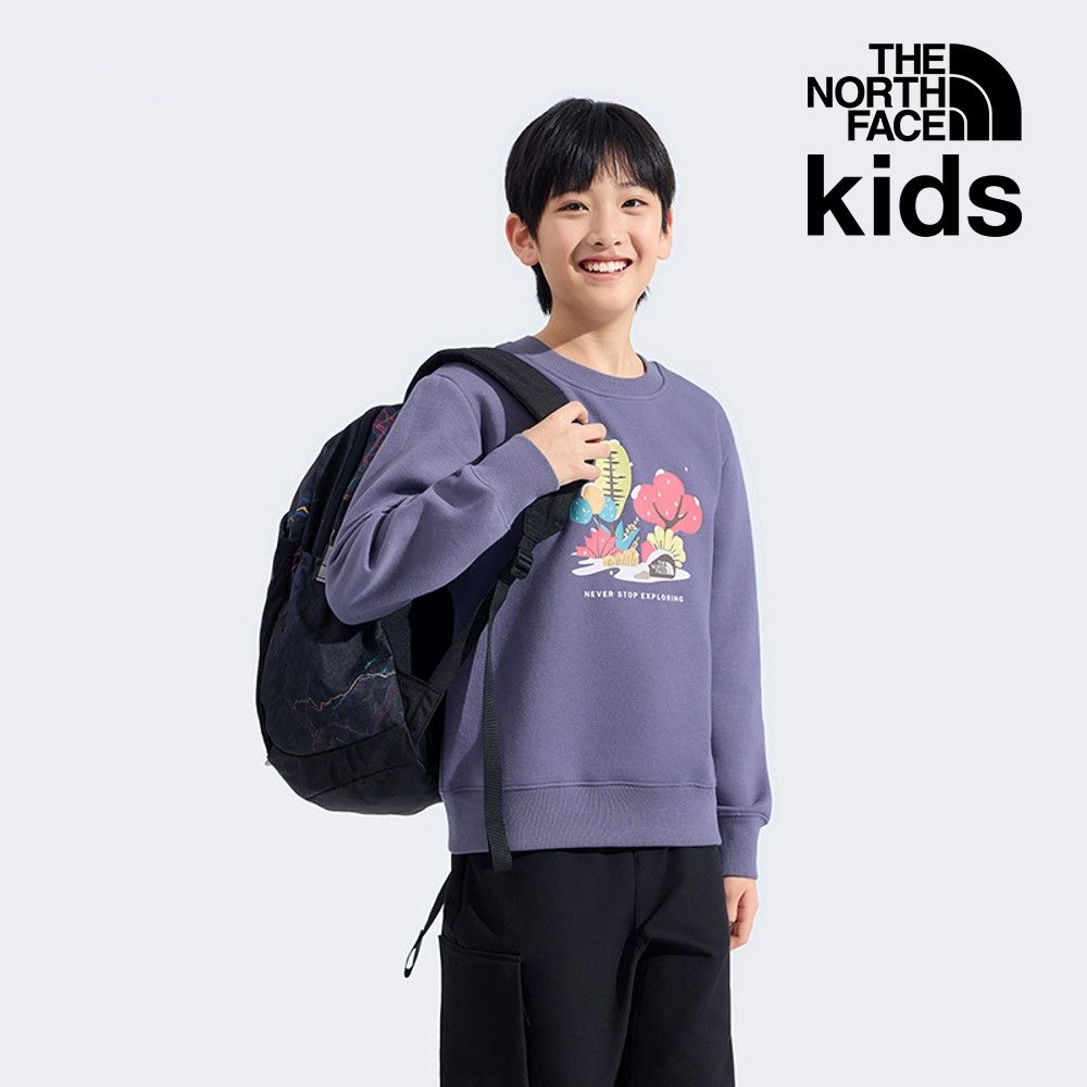 【The North Face 官方旗艦】 北面兒童紫色長袖大學T｜8FEABTR