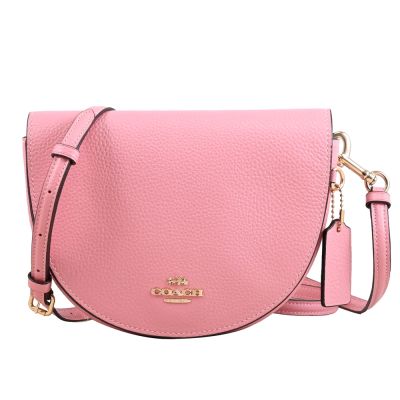 COACH  Ellen 金屬LOGO翻蓋斜背馬鞍包(櫻粉)