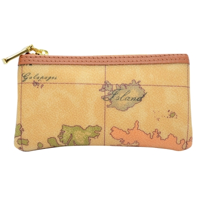Alviero Martini 義大利地圖包 拉鍊鑰匙圈零錢包-地圖黃