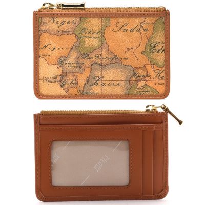 Alviero Martini 義大利地圖包 拉鍊2卡零錢包-地圖黃