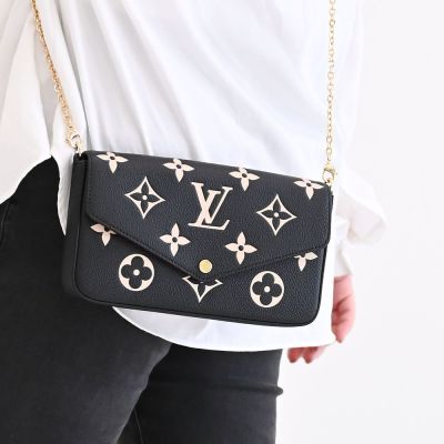 LOUIS VUITTON路易威登 LV M82479 Félicie Pochette 經典壓花小牛皮WOC翻蓋斜背鍊包/小提包(黑色)
