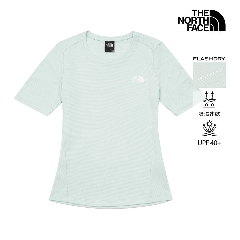 【The North Face 官方旗艦】北面女款綠色LIGHTRANGE速乾防曬短袖T恤｜8HRVG70