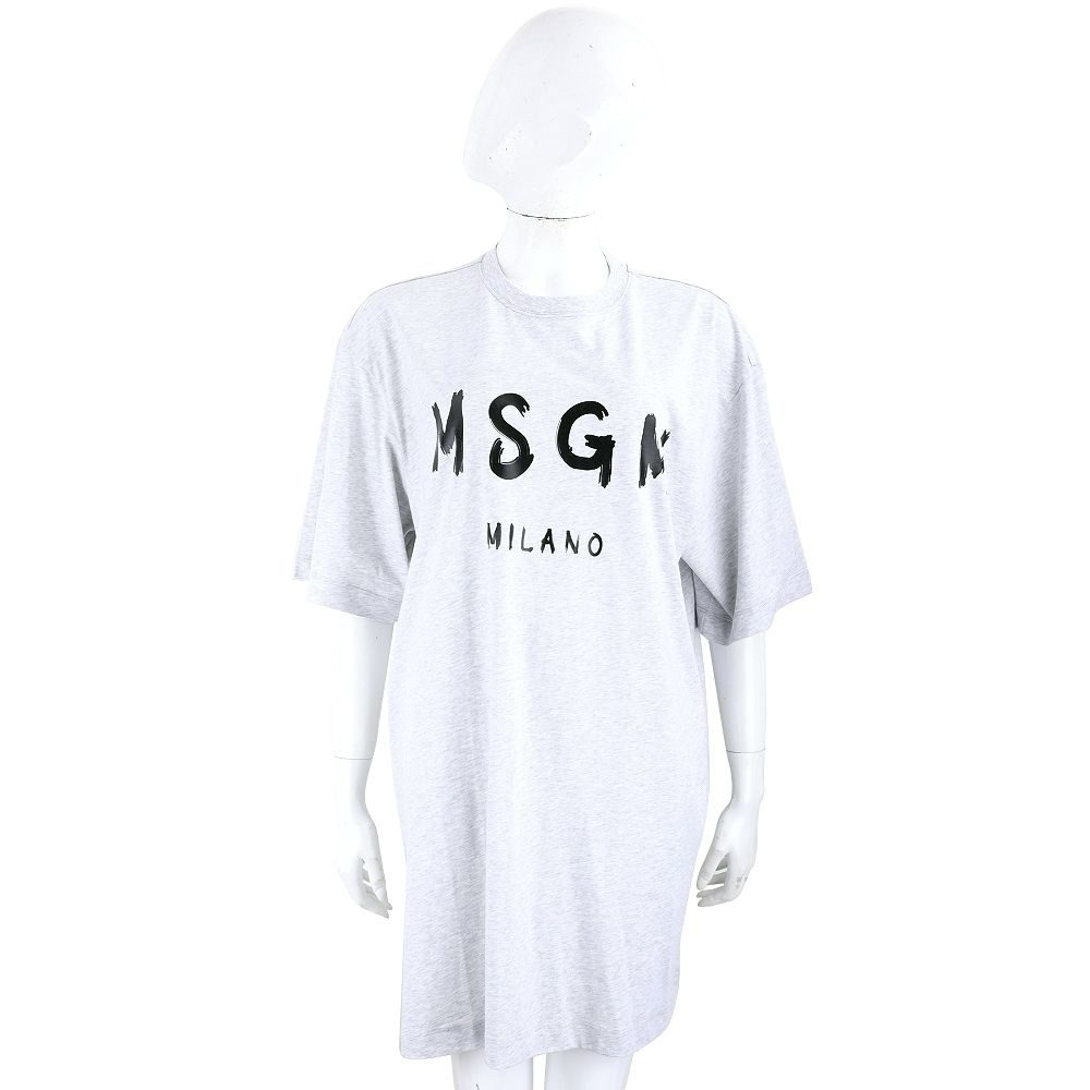 MSGM 塗鴉字母短袖長版TEE 洋裝-多色可選 (黑字母灰色)