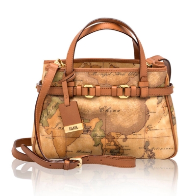 Alviero Martini 義大利地圖包 2WAY多層手提肩背托特包(小)-地圖黃