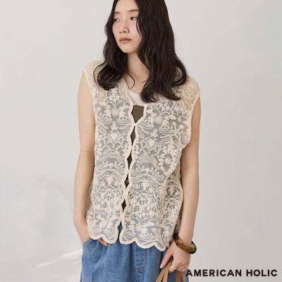 〈AMERICAN HOLIC〉立體疊層繩繡刺繡薄紗背心