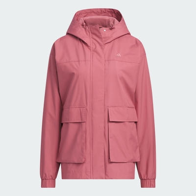 ADIDAS 女 連帽外套 梭織風衣 寬鬆 調節帽 運動 跑步 桃紅 JG3811