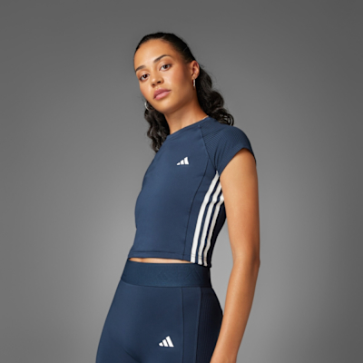 ADIDAS 愛迪達 阿迪達斯 運動 吸濕排汗 女 休閒上衣 短袖上衣- 藍 HYGLM T Q1 - JE8814