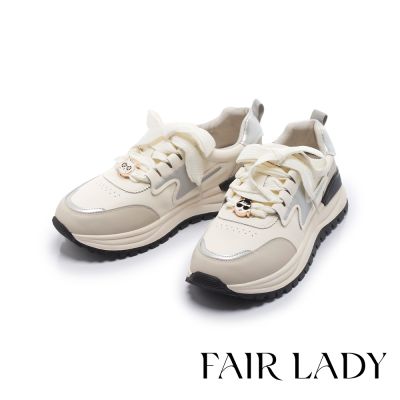 FAIR LADY 日本京都聯名 HAPPYFACE 潮酷拼接厚底飾釦休閒鞋 銀 (5B3070)
