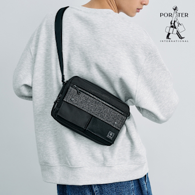 PORTER INTERNATIONAL - 牛仔拼接PATCH WORK雙層斜背包(S) - 黑