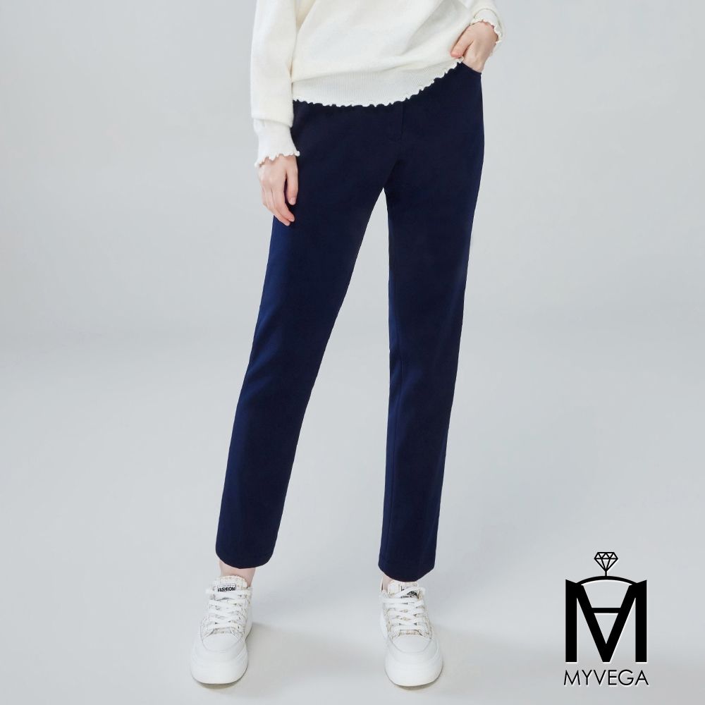 MYVEGA麥雪爾 MA厚料內磨毛窄管九分保暖褲-共二色 (深藍)