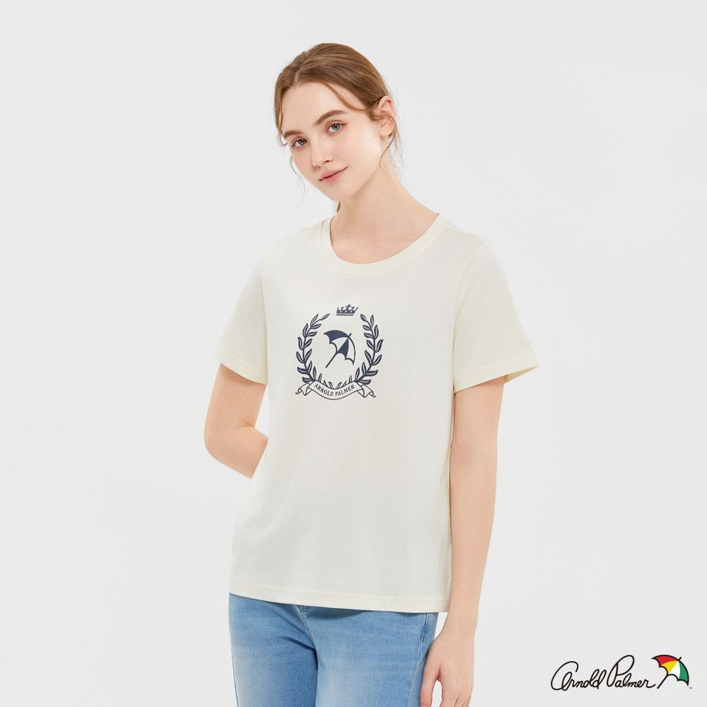 【Arnold Palmer 雨傘】女裝 經典大傘LOGO圓領T-shirt（淡黃色）