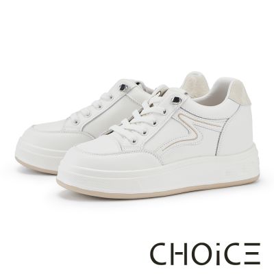 CHOiCE 牛貼皮免綁帶厚底休閒鞋 米白