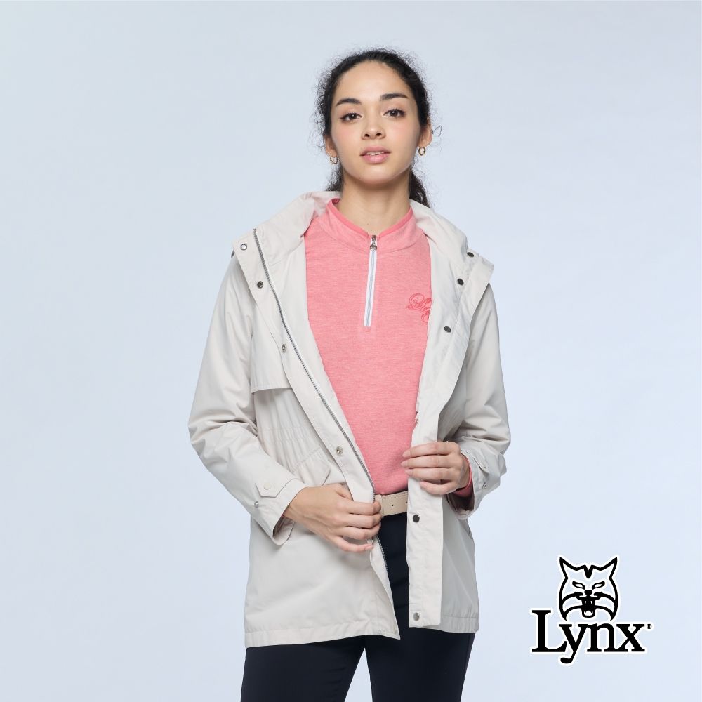 【Lynx Golf】女款防風防潑水可拆帽長版風衣外套/高爾夫球(二色) (卡其色)
