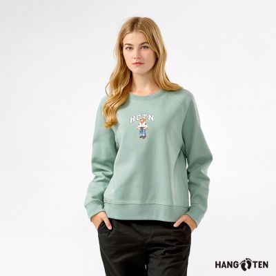 Hang Ten-女裝-加州熊休閒印花大學T-冰山綠
