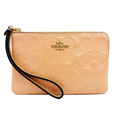 COACH 漆皮立體C LOGO手拿包/零錢包(粉橘)