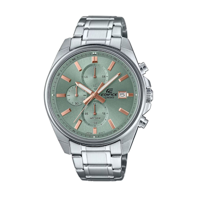 CASIO 卡西歐 EDIFICE 現代運動風格 三眼計時錶款 淺綠 EFV-610DE-3A 43.8mm