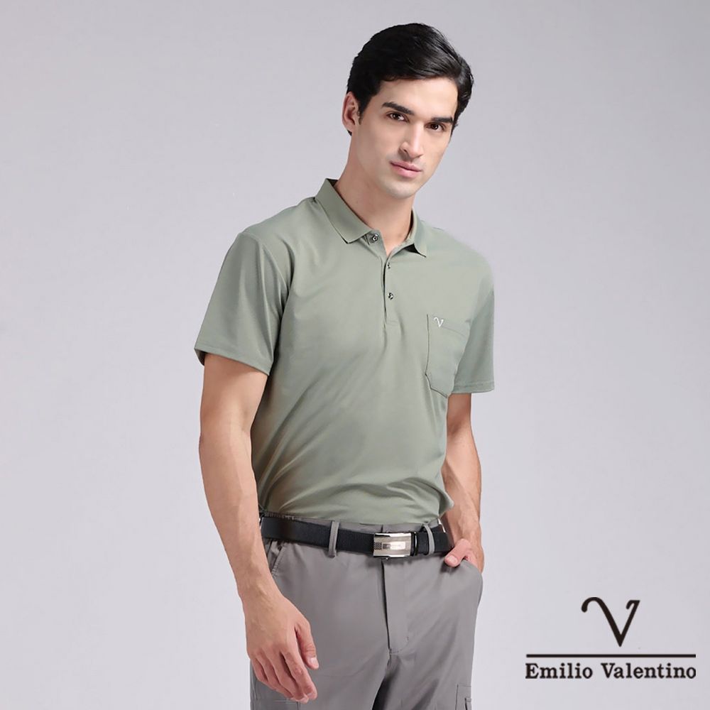 Emilio Valentino 范倫鐵諾 涼感素色短袖polo衫 男 短袖polo衫 休閒 口袋 男生上衣精梳棉 88 父親節送禮 七夕情節(多款選) (E款)