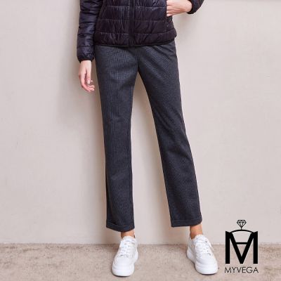 MYVEGA麥雪爾 MA毛呢打摺九分錐形褲-深灰