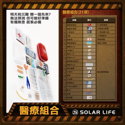 Solar Life 索樂生活 隨身醫療急救包21入組.藥品收納包 露營旅行 戰備避難 地震颱風 緊急避難包