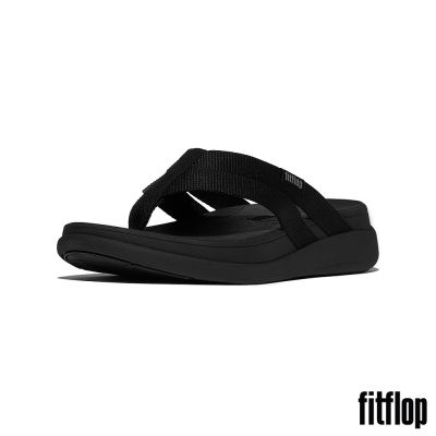 【FitFlop】F-MODE GO 織帶厚底夾腳涼鞋-女(靚黑色)