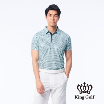 【KING GOLF】網路獨賣款-男款滿版點點印花涼感短袖POLO衫-綠色
