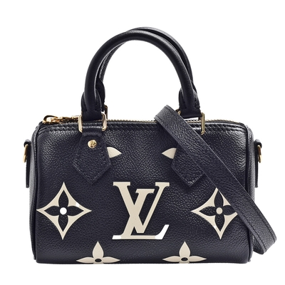 LV Louis Vuitton路易威登 M81456經典NANO SPEEDY Empreinte皮革手提/斜背小包(黑)